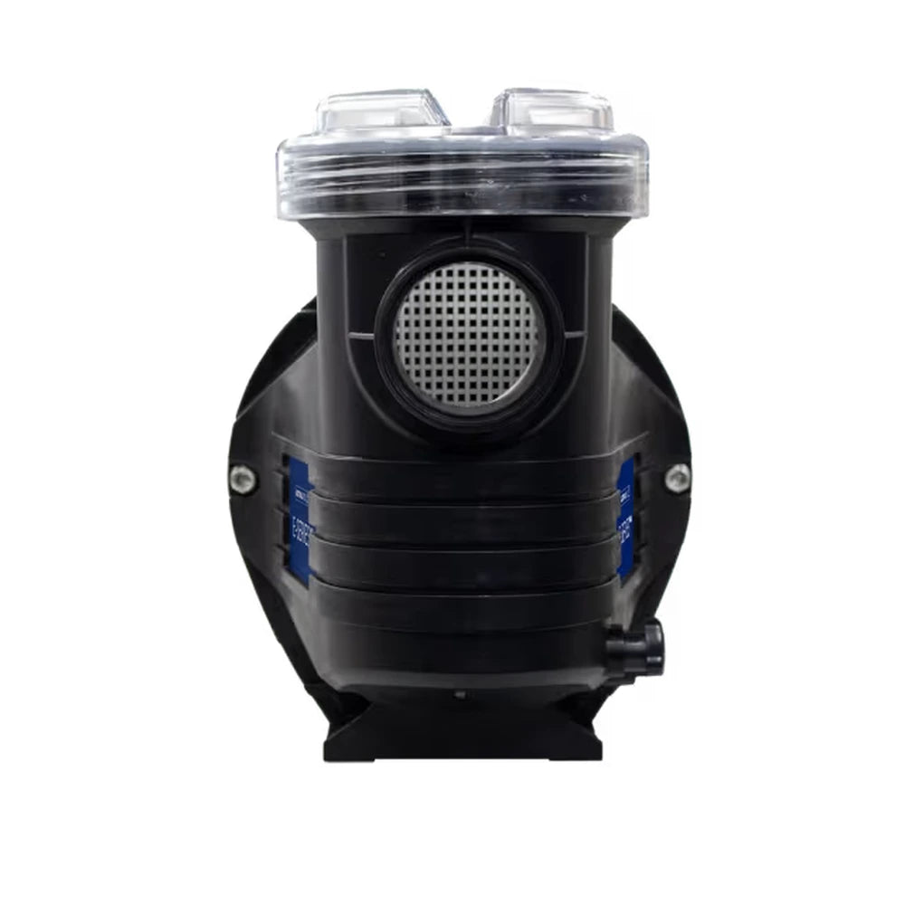 Astral E140 E-Series MKII pool and spa pump, end-on view showing inlet port and clear lid