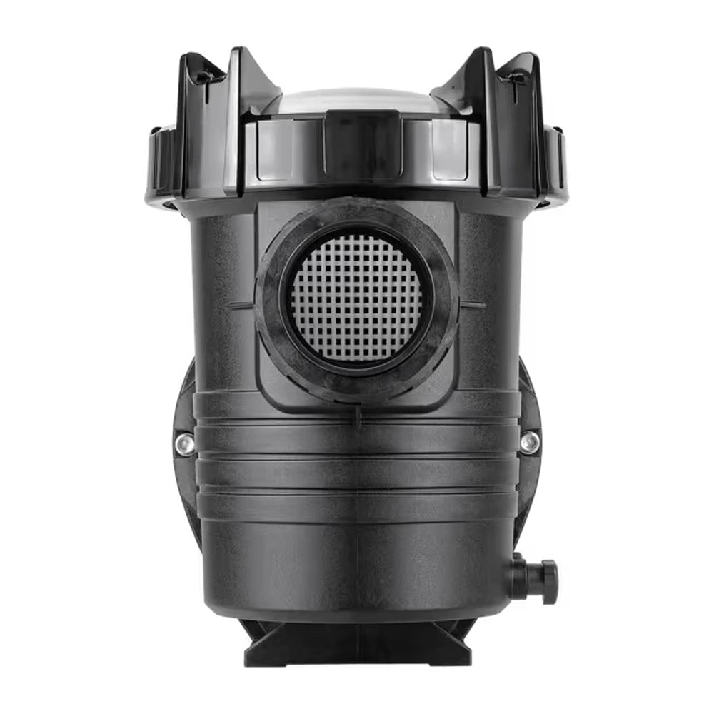 Astral XP Series high performance pool and spa pump, end-on view showing inlet port and strainer lid