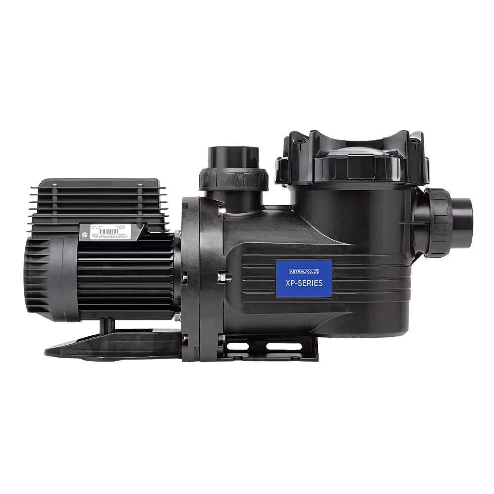 Astral XP Series high performance pool and spa pump, side view showing motor and strainer housing