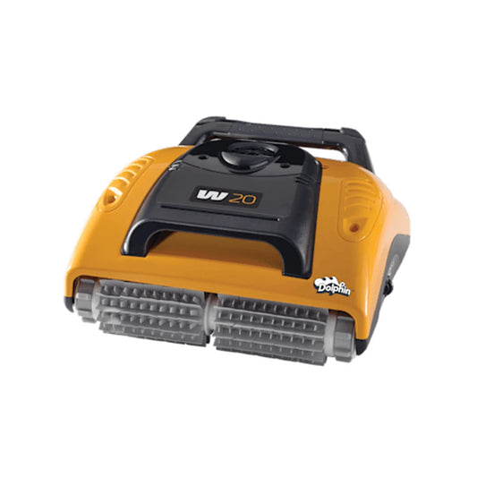 Dolphin W20 robotic pool cleaner for shallow pools, angled product view on white background