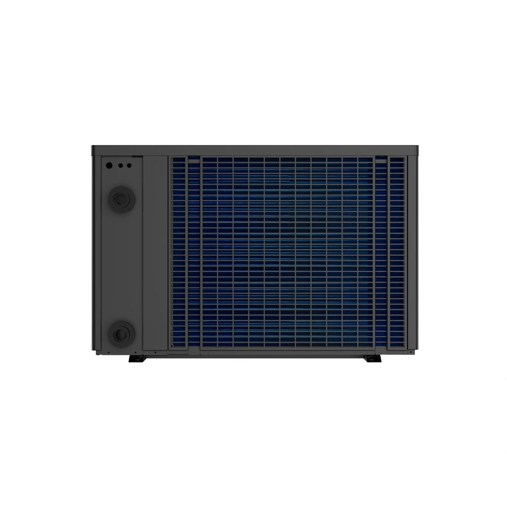 Rear view of the Madimack InverELITE V4 410 41kW pool heat pump showing heat exchanger coil and water connections