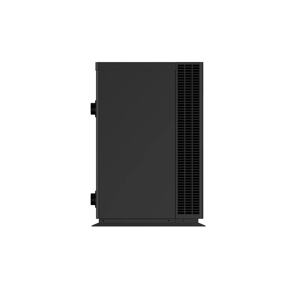 Side view of the Madimack InverELITE V4 410 41kW pool heat pump showing water connections and air vents
