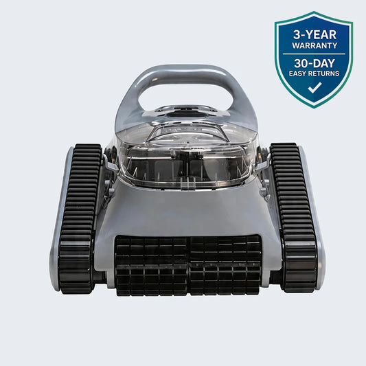 Seauto SAT30 cordless robotic pool cleaner, front view showing tracks and handle