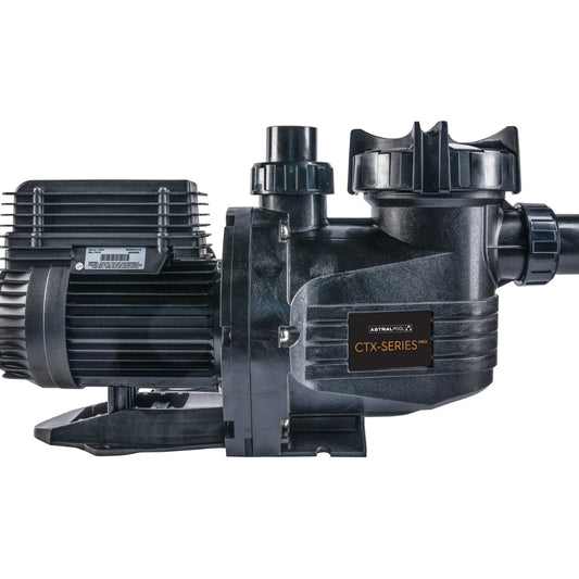 Astral CTX280 1.0HP pool pump, side view showing inlet and outlet ports