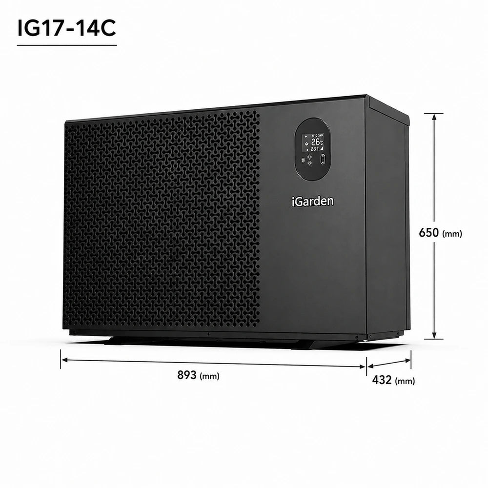 iGarden IG17-18C pool heat pump dimensions: 893 x 432 x 650mm