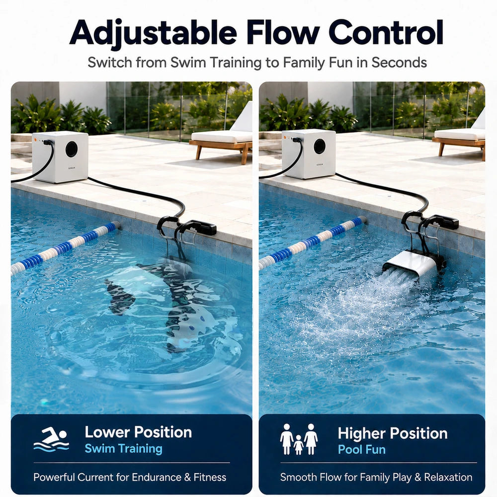 iGarden Swim Jet in lower position for swim training and higher position for family play