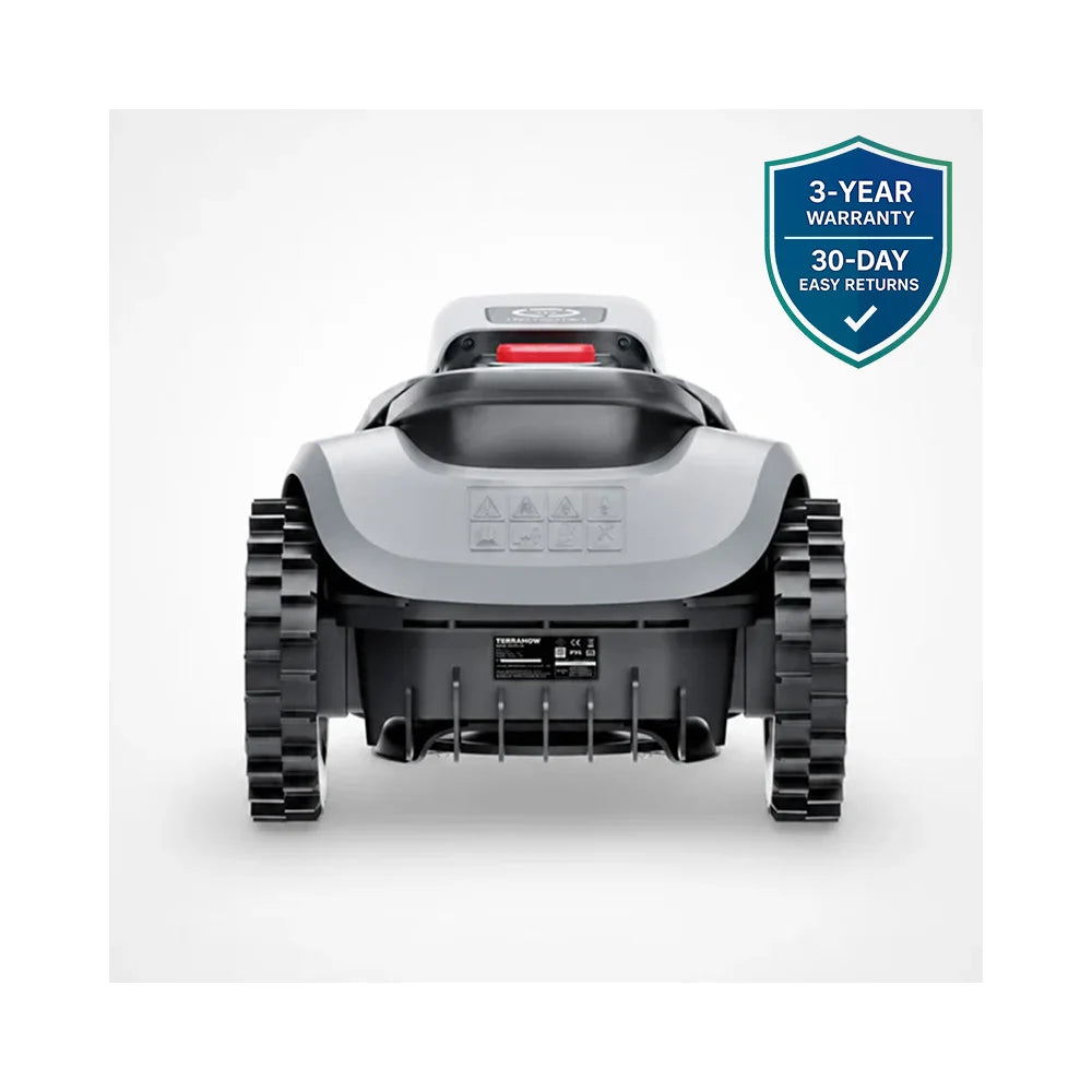 terramow-v1000-rear TerraMow V1000 triple-camera AI robotic lawn mower on white background
