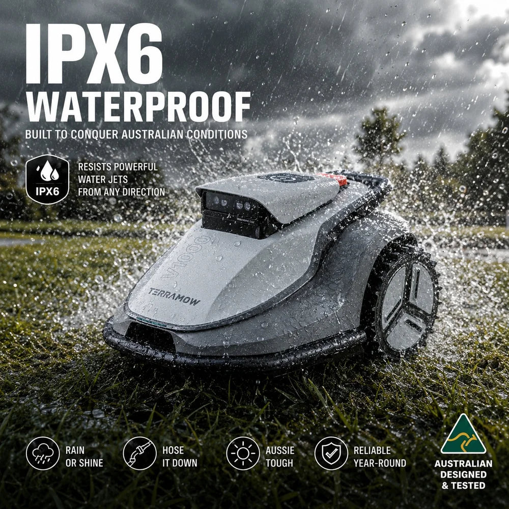 terramow-v600-ipx6-waterproof TerraMow V600 triple-camera AI robotic lawn mower